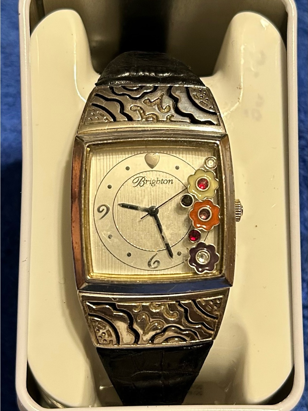 Brighton Vicenza women’s watch Japan movement reversible band brn/blk new batt.